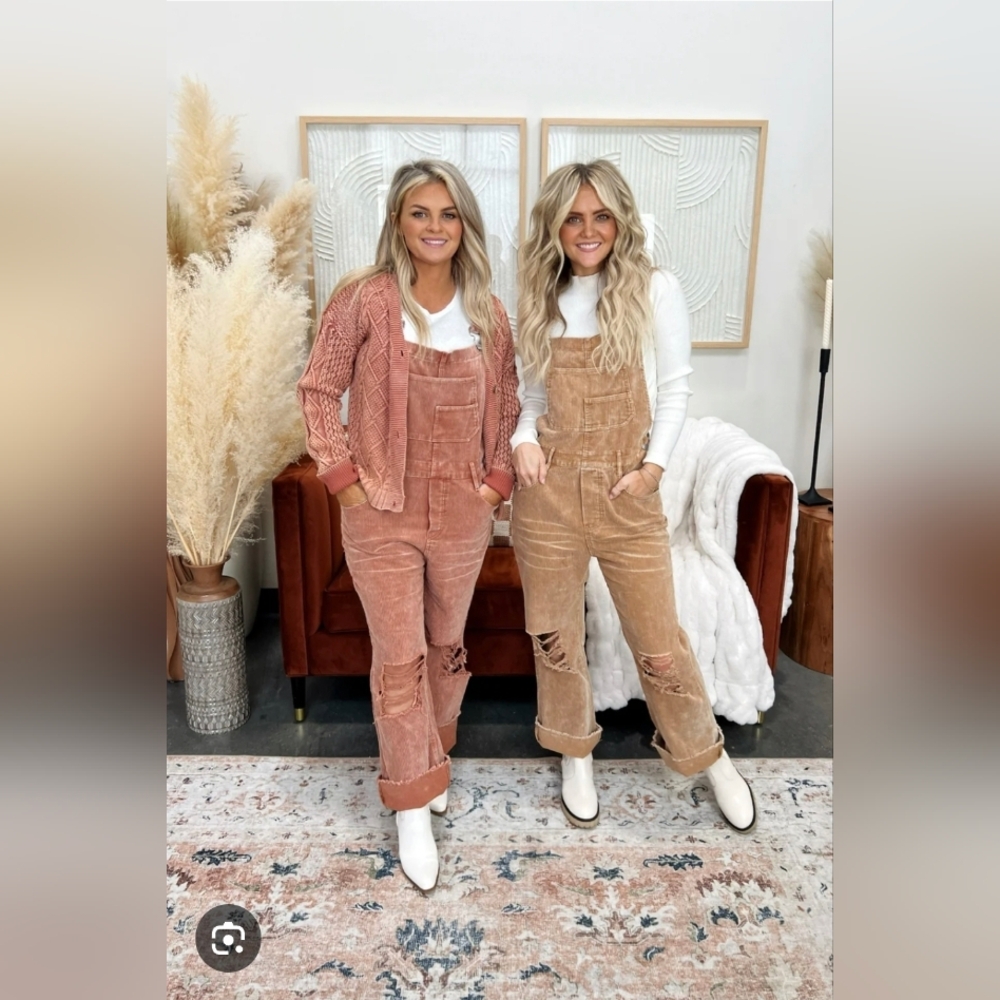 BiBi Camel Brown Vintage Distressed Corduroy Overalls - Size Medium
